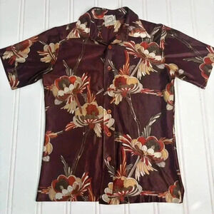 Vintage 60s Floral Disco Shirt Campus Rockabilly point collar female afro AS IS
